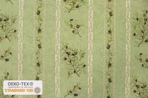TISSU PROVENCAL BRANCHES OLIVIERS RAYURES VERT