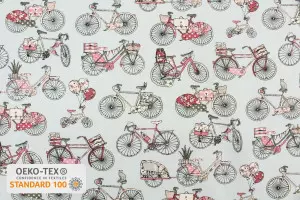 TISSU COTON BICYCLETTES ROSE / GRIS