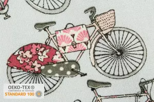 TISSU COTON BICYCLETTES ROSE / GRIS