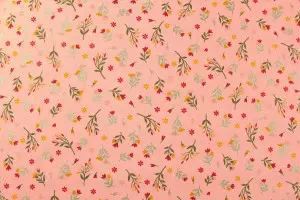 TISSU COTON FLOWERS BRANCHES ROSE