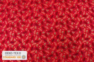 TISSU COTON NOEL BRANCHES SAPINS BAIES ROUGE