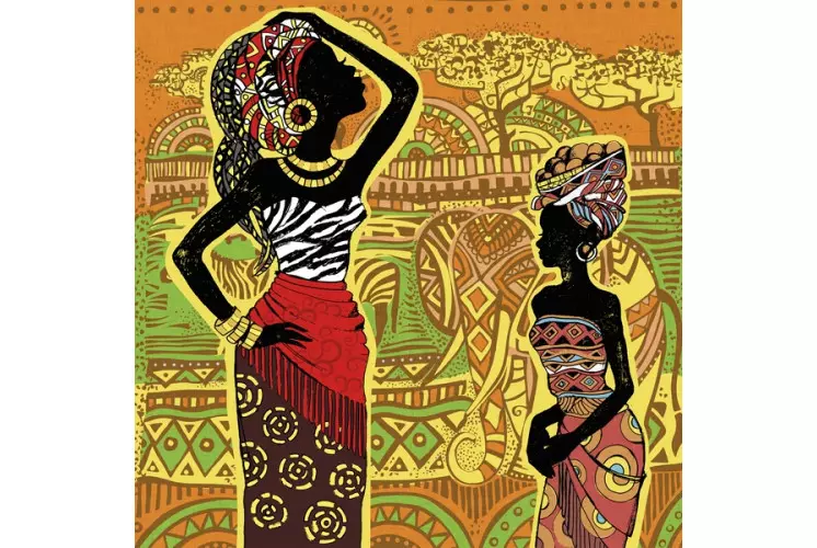 CARRÉ DÉCO SIMILI CUIR FEMMES AFRICAINES SILHOUETTES ORANGE