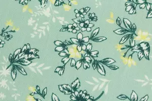 TISSU COTON FLEURS FEUILLAGE BLEU CLAIR