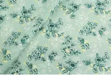 TISSU COTON FLEURS FEUILLAGE BLEU CLAIR