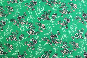 TISSU COTON FLEURS FEUILLAGE VERT