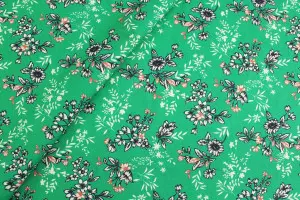 TISSU COTON FLEURS FEUILLAGE VERT