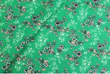 TISSU COTON FLEURS FEUILLAGE VERT