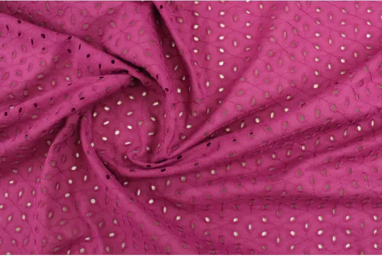 TISSU COTON BRODERIE ANGLAISE FUCHSIA