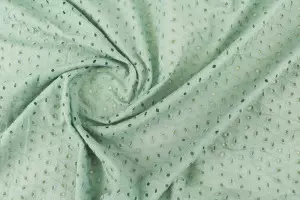 TISSU COTON BRODERIE ANGLAISE VERT D'EAU