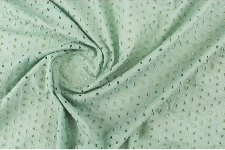 TISSU COTON BRODERIE ANGLAISE VERT D'EAU