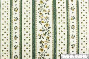 TISSU PROVENCAL BANDES FLEURS ET MOUCHES VERT