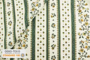 TISSU PROVENCAL BANDES FLEURS ET MOUCHES VERT