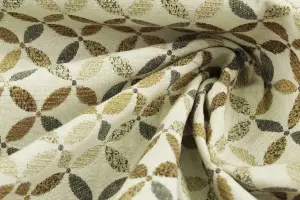 TISSU JACQUARD CHENILLÉ FLEURS BEIGE HYDROFUGE / OLÉOFUGE