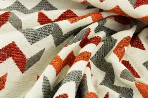 TISSU JACQUARD CHENILLÉ ZIG ZAG ROUGE HYDROFUGE / OLÉOFUGE