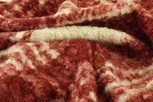 TISSU LAINAGE CARREAUX BOUCLETTES ÉCRU/ROUGE