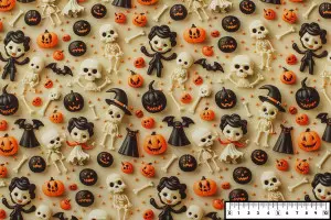 TISSU HALLOWEEN SQUELETTE SORCIER CITROUILLE