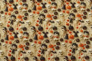 TISSU HALLOWEEN SQUELETTE SORCIER CITROUILLE