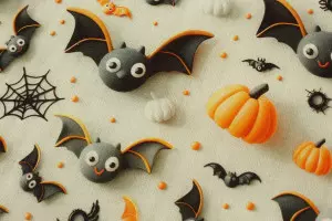 TISSU HALLOWEEN CHAUVES-SOURIS CITROUILLES