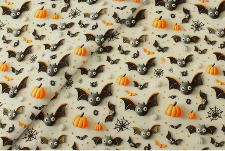 TISSU HALLOWEEN CHAUVES-SOURIS CITROUILLES