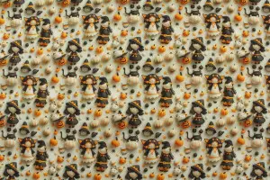 TISSU HALLOWEEN SORCIERES CHATS CITROUILLES