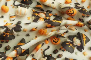 TISSU HALLOWEEN SORCIERES CHATS CITROUILLES