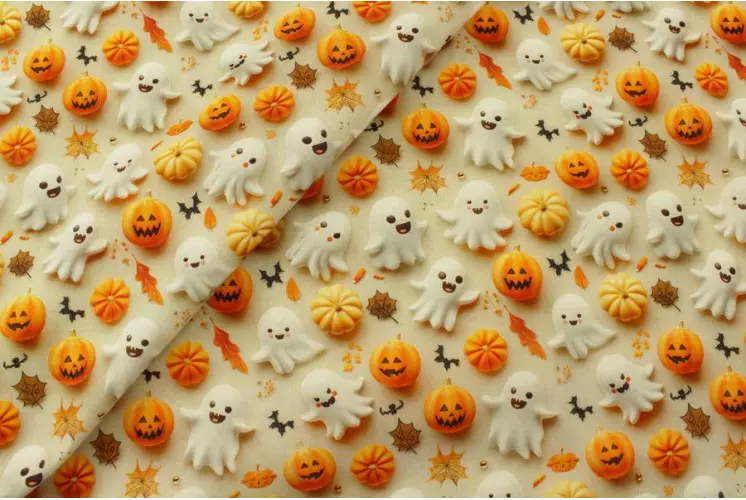 TISSU HALLOWEEN FANTOMES CITROUILLES