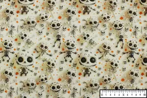 TISSU HALLOWEEN SQUELETTES FEUILLE