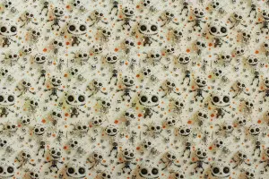 TISSU HALLOWEEN SQUELETTES FEUILLE