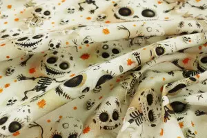 TISSU HALLOWEEN SQUELETTES FEUILLE