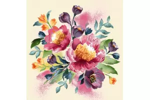 CARRÉ DÉCO VINTAGE FLEURS PIVOINES AQUARELLE