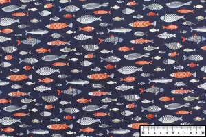 TISSU COTON MULTITUDE POISSONS MARINE