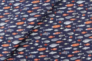 TISSU COTON MULTITUDE POISSONS MARINE