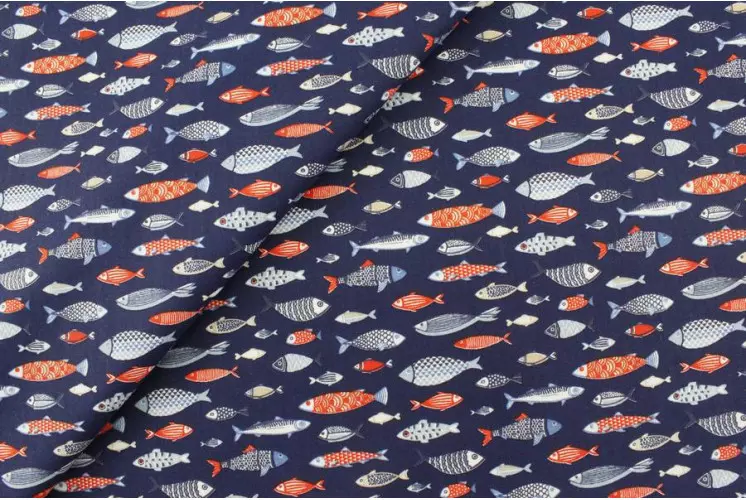 TISSU COTON MULTITUDE POISSONS MARINE