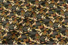 TISSU COTON STYLE JAPONAIS HÉRON NOIR