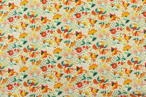 TISSU COTON FLEURS TOUCANS BLANC