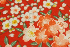 TISSU COTON FLEURS DE CERISIER ROUGE