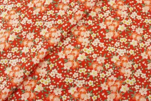 TISSU COTON FLEURS DE CERISIER ROUGE