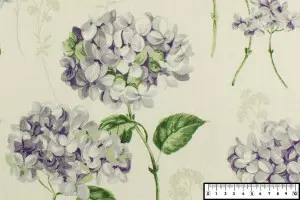 TISSU TOILE FLEURS HORTENSIA ÉCRU