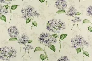 TISSU TOILE FLEURS HORTENSIA ÉCRU