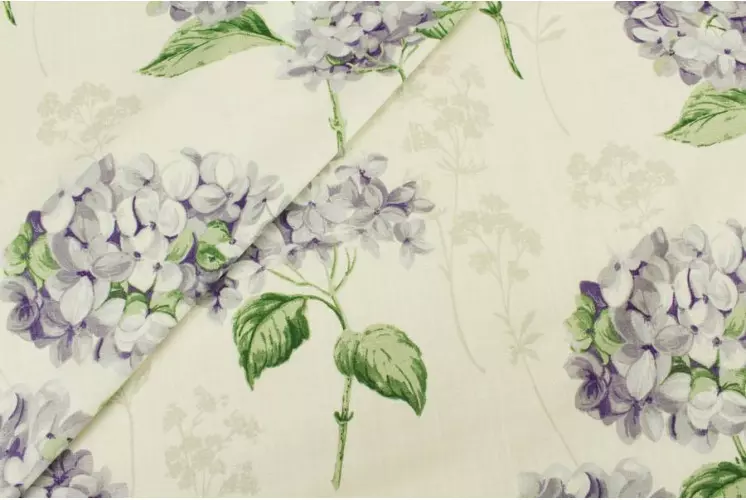 TISSU TOILE FLEURS HORTENSIA ÉCRU