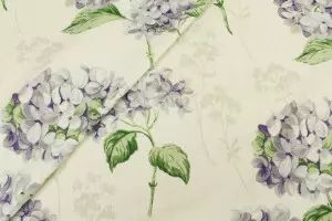 TISSU TOILE FLEURS HORTENSIA ÉCRU