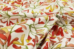 TISSU COTON FLEURS D'ERABLE ROUGE