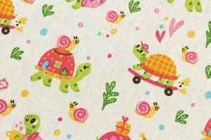 TISSU COTON TORTUES ESCARGOTS COEURS