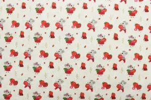 TISSU COTON PETITES SOURIS FRAISES