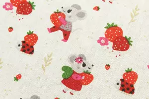 TISSU COTON PETITES SOURIS FRAISES