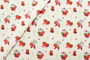 TISSU COTON PETITES SOURIS FRAISES