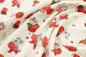 TISSU COTON PETITES SOURIS FRAISES