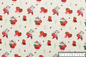 TISSU COTON PETITES SOURIS FRAISES