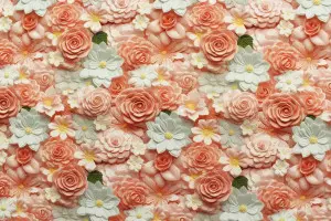 TISSU COTON DIVERSES FLEURS 3D ROSE