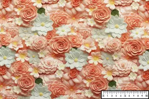 TISSU COTON DIVERSES FLEURS 3D ROSE